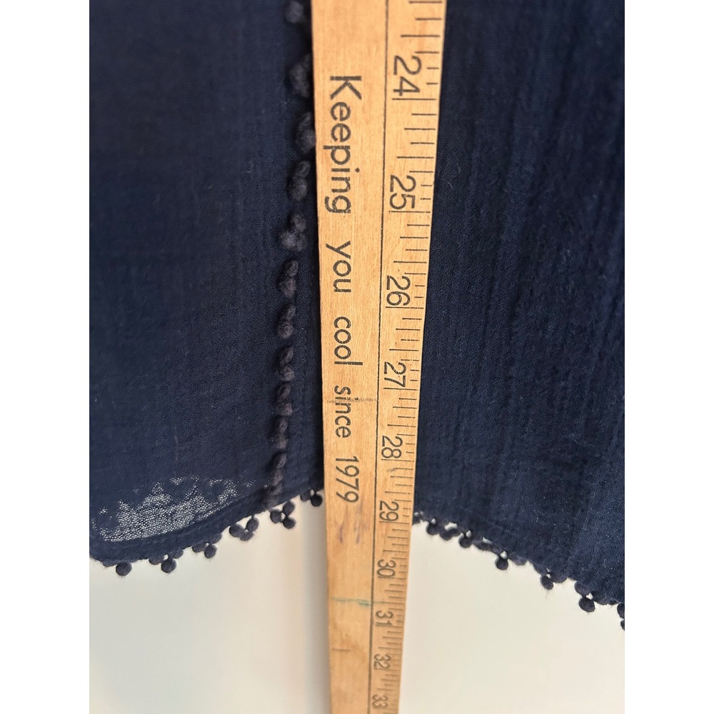 J.Crew Navy Blue Cotton Gauze Pom Pom Trim Keyhole Top XXS A2120 - Picture 6 of 10
